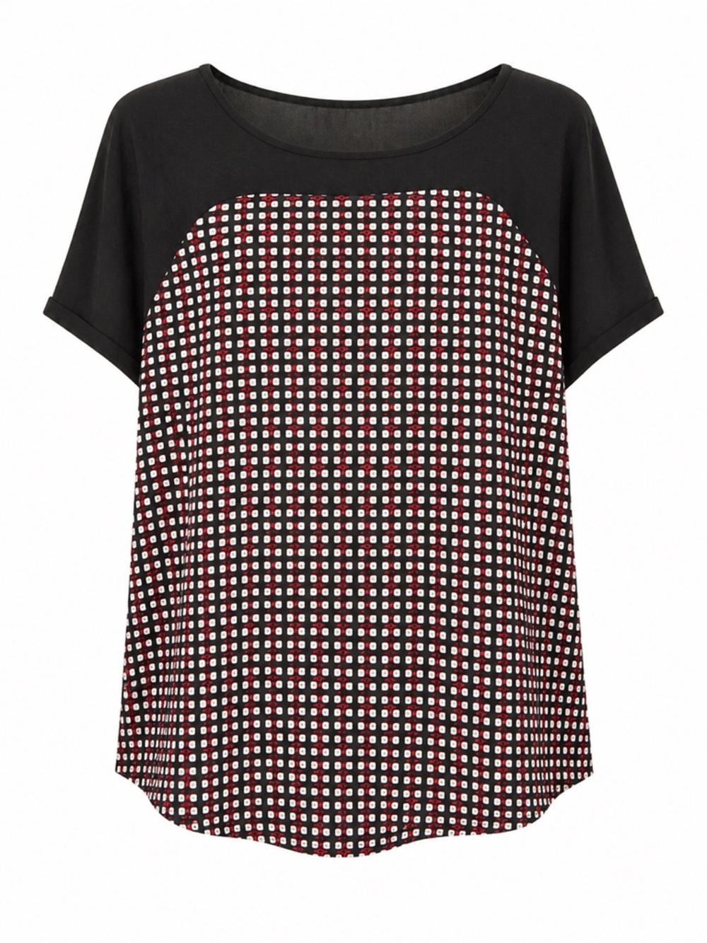 PerSeption Concept Black Short Sleeve Top with Red & White Geo Panel - Picture 2 of 5
